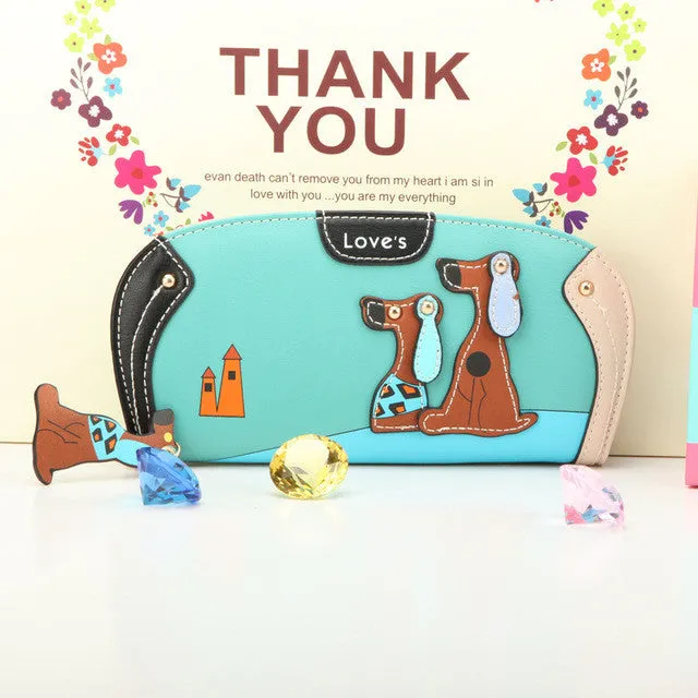 2016 New Arrive Fashion Cute Puppy Zipper Long Wallet Cartoon Dog 6 Colors PU Leather Girl Purse Ladies Clutch Card Holder