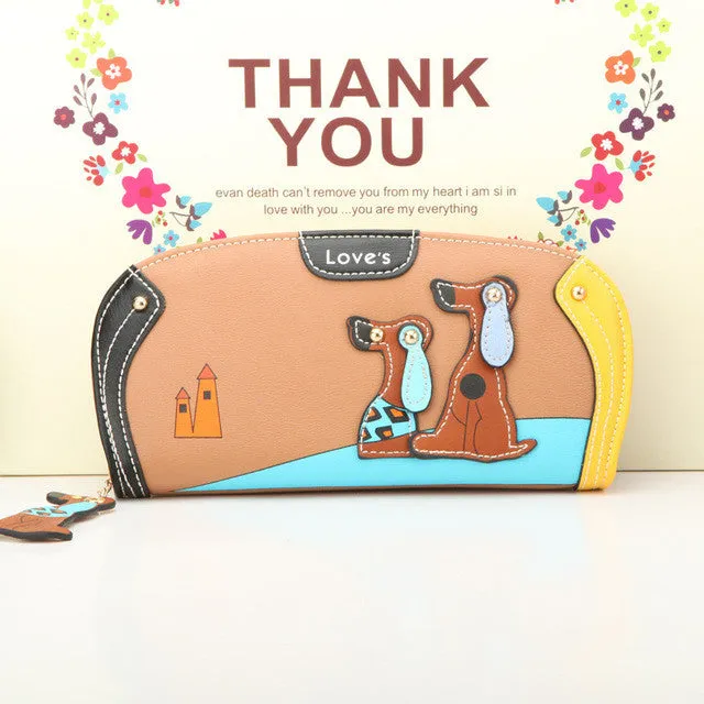 2016 New Arrive Fashion Cute Puppy Zipper Long Wallet Cartoon Dog 6 Colors PU Leather Girl Purse Ladies Clutch Card Holder