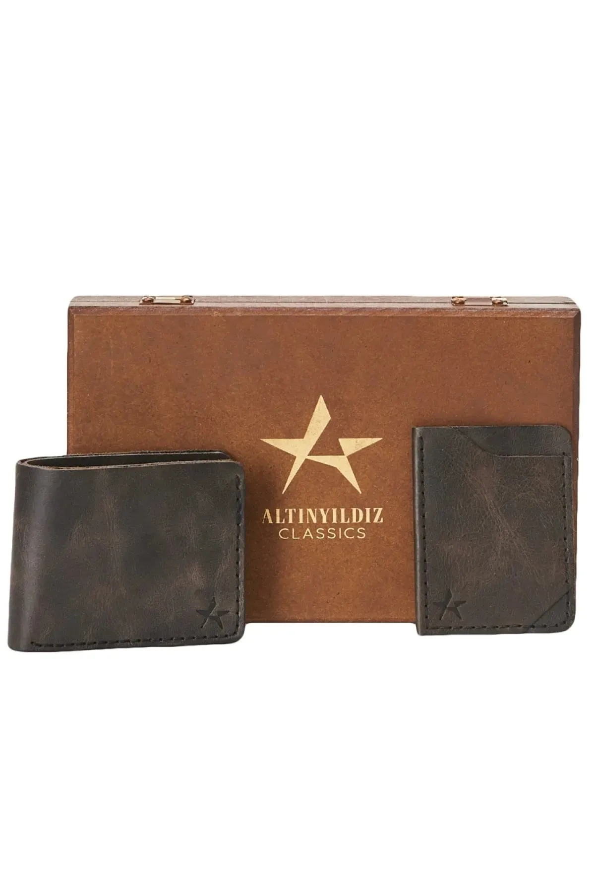 Altınyıldız Classics Men's Black Handmade 100% Leather Wallet - Card Holder Set