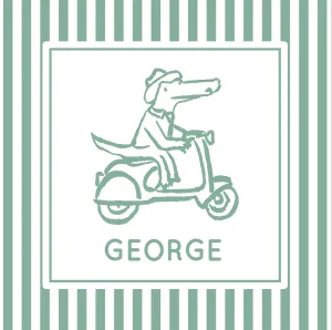 Bitty Green-Green Alligator on Moped Luggage Tag