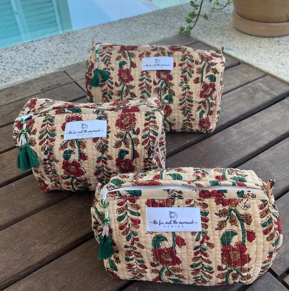 Block Printed Toiletry/Cosmetic/Travel Bags (Set of 3)