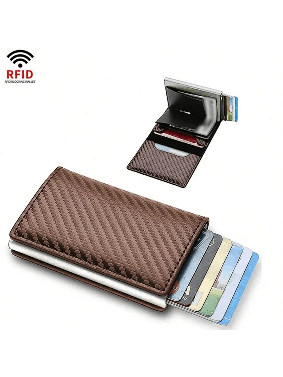 Carbon Fiber Credit Card Holder Wallet Men Rfid Smart Metal  Minimalist Wallet Small Black Purse Metal Wallet