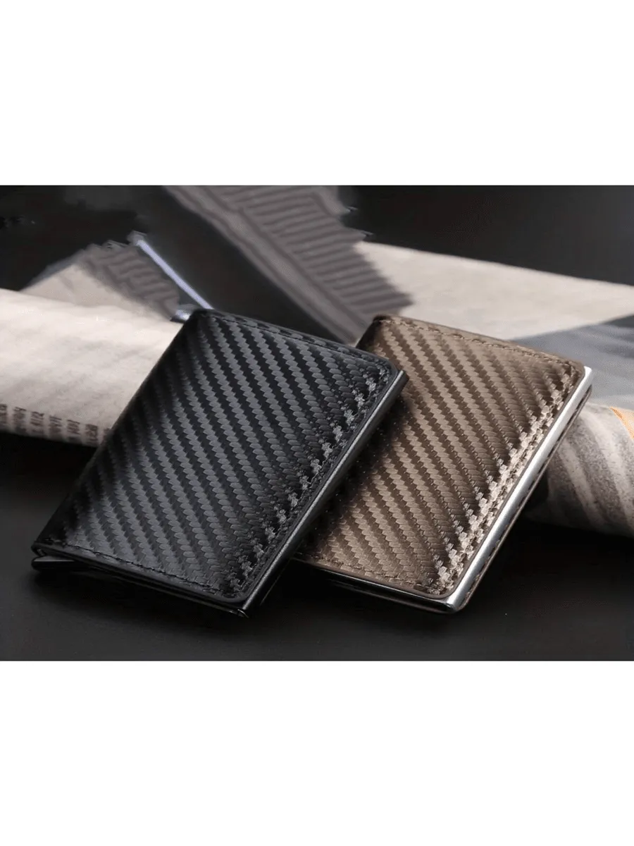 Carbon Fiber Credit Card Holder Wallet Men Rfid Smart Metal  Minimalist Wallet Small Black Purse Metal Wallet