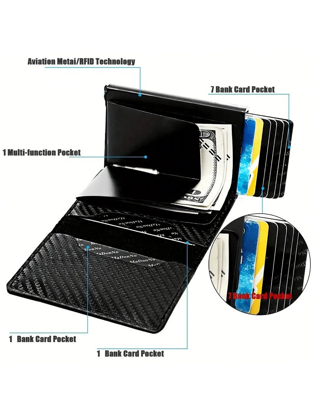 Carbon Fiber Credit Card Holder Wallet Men Rfid Smart Metal  Minimalist Wallet Small Black Purse Metal Wallet