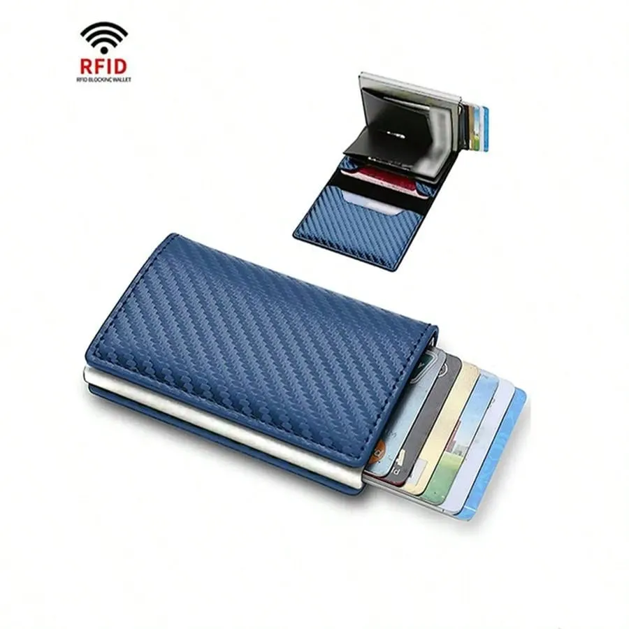 Carbon Fiber Credit Card Holder Wallet Men Rfid Smart Metal  Minimalist Wallet Small Black Purse Metal Wallet