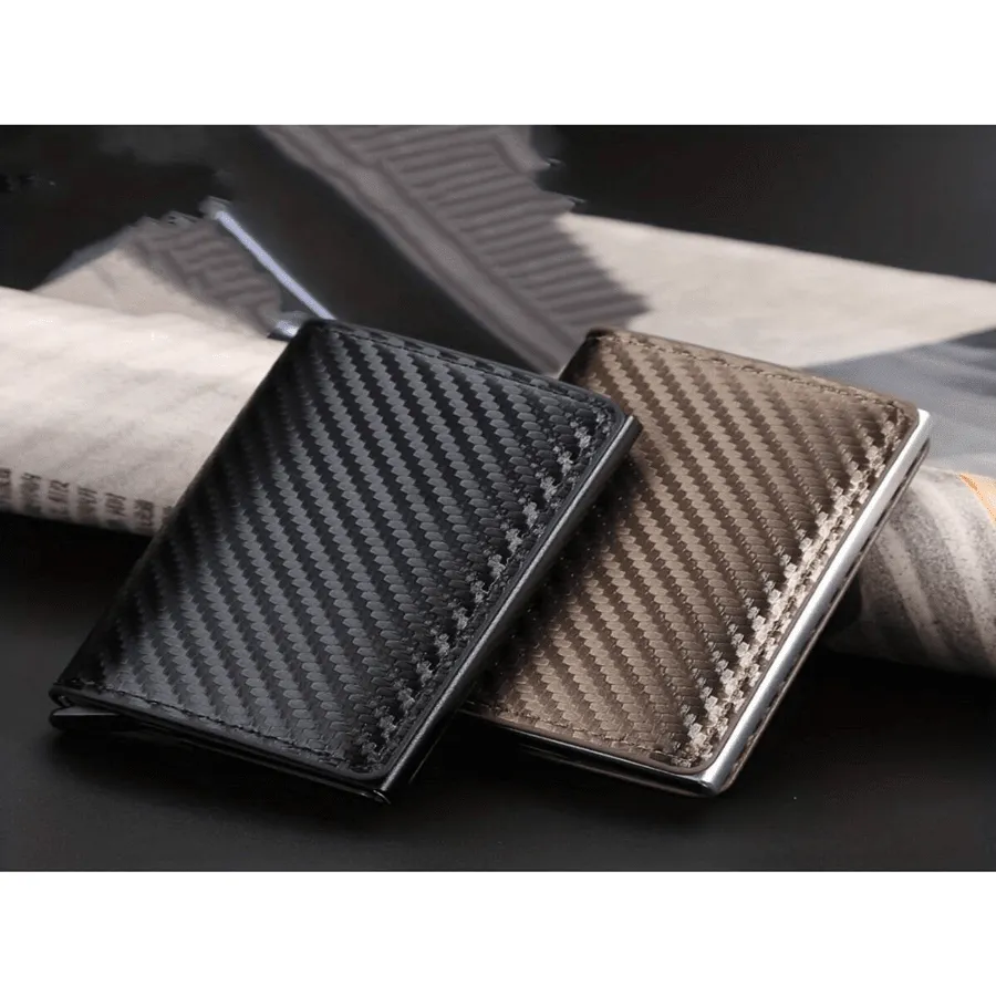 Carbon Fiber Credit Card Holder Wallet Men Rfid Smart Metal  Minimalist Wallet Small Black Purse Metal Wallet