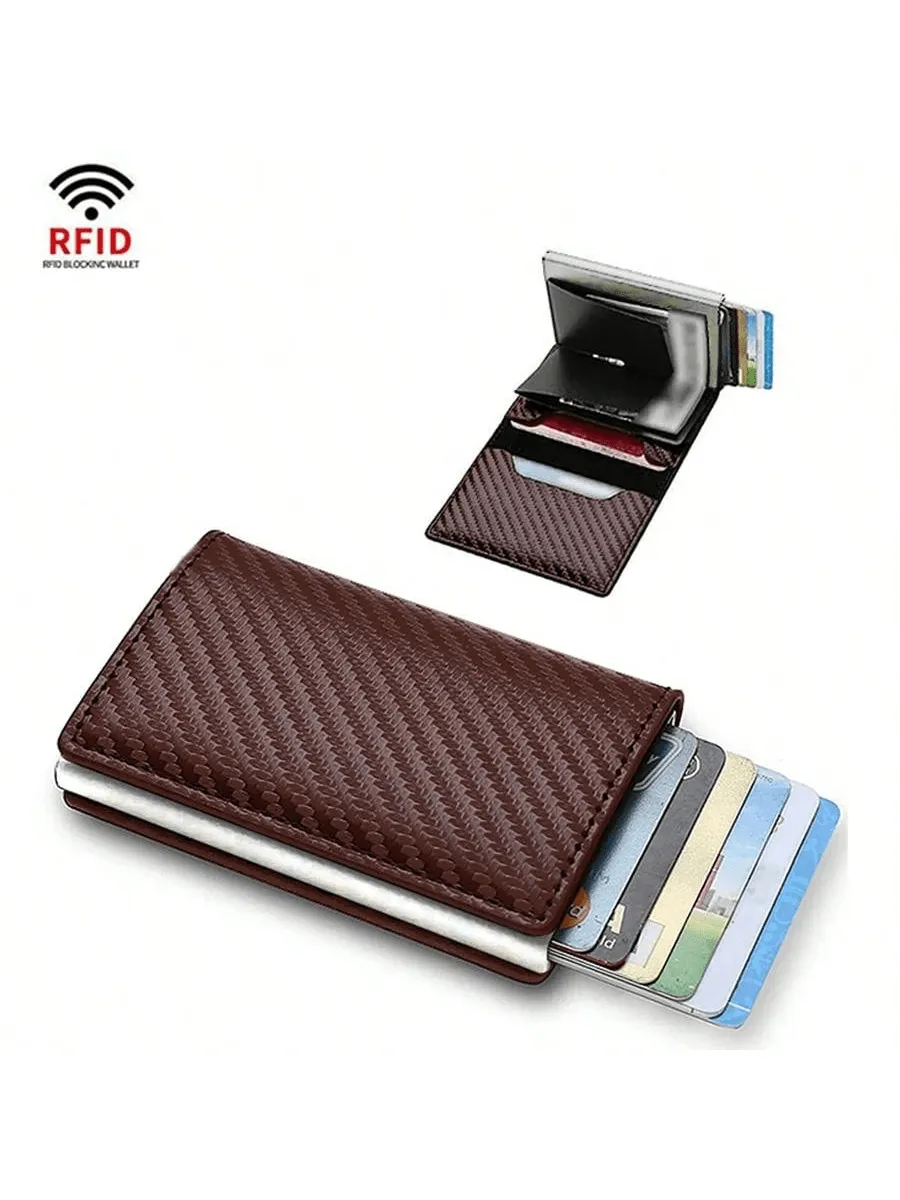 Carbon Fiber Credit Card Holder Wallet Men Rfid Smart Metal  Minimalist Wallet Small Black Purse Metal Wallet