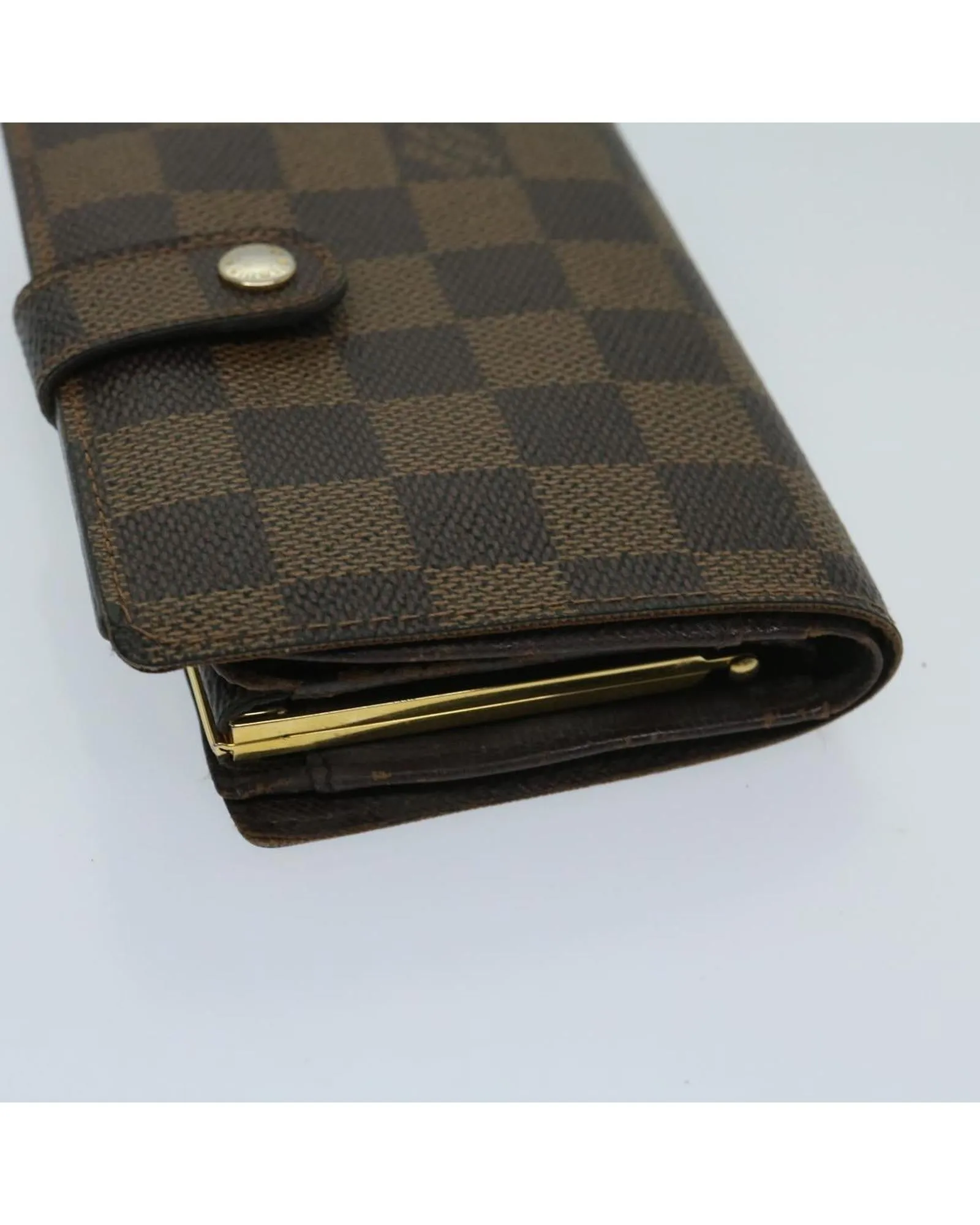 Classic Damier Ebene Canvas Wallet with Button Clasp