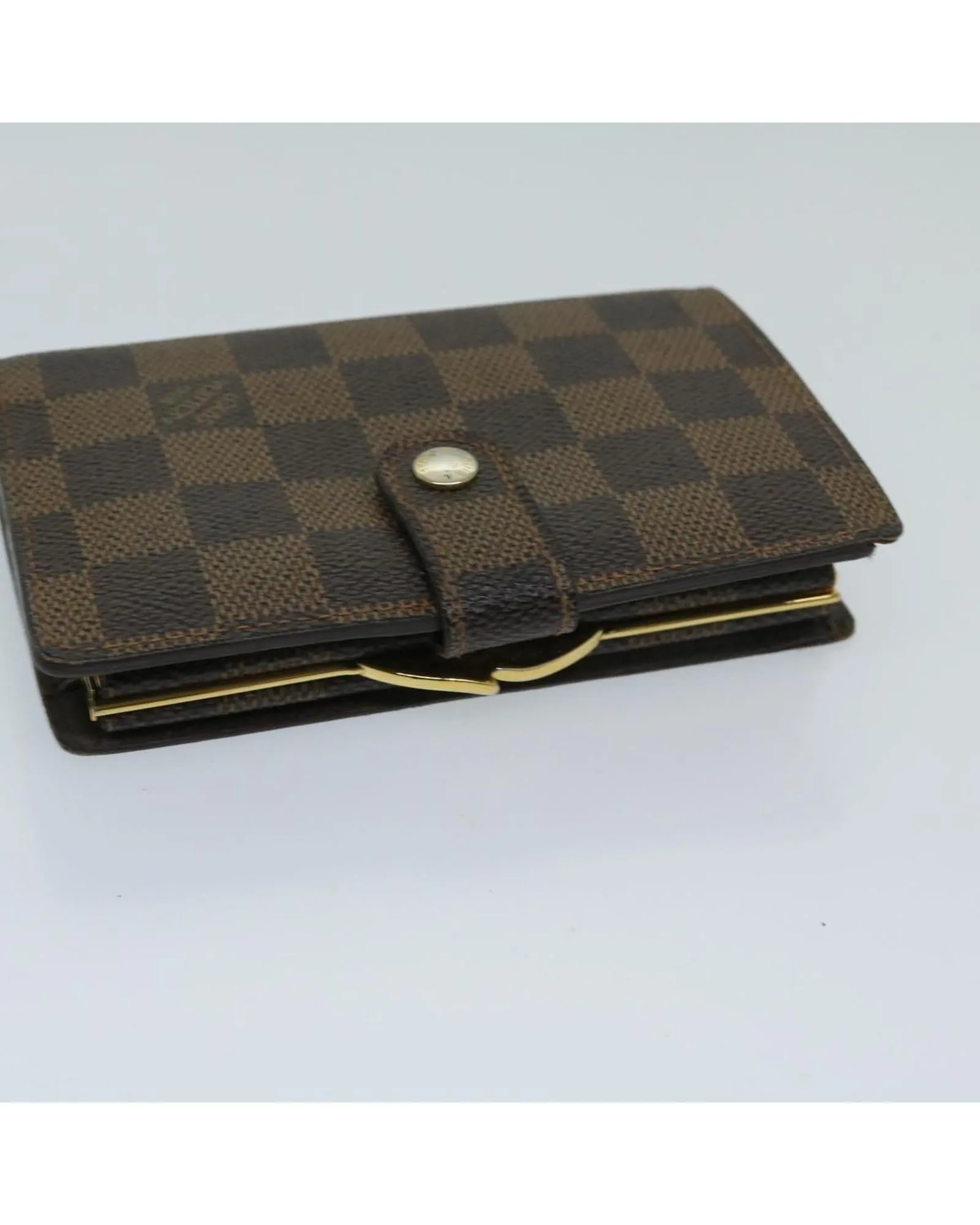 Classic Damier Ebene Canvas Wallet with Button Clasp