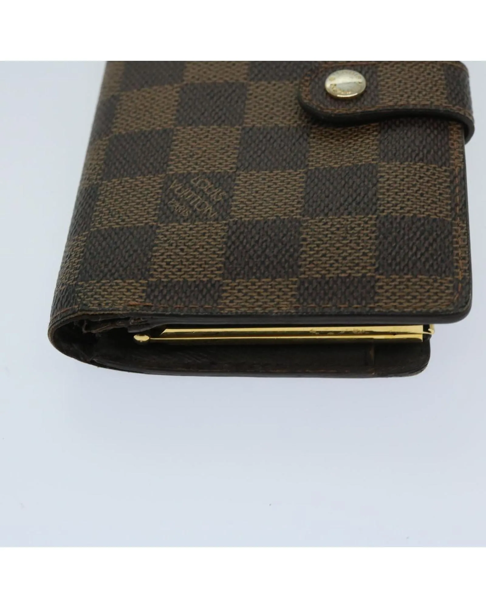 Classic Damier Ebene Canvas Wallet with Button Clasp