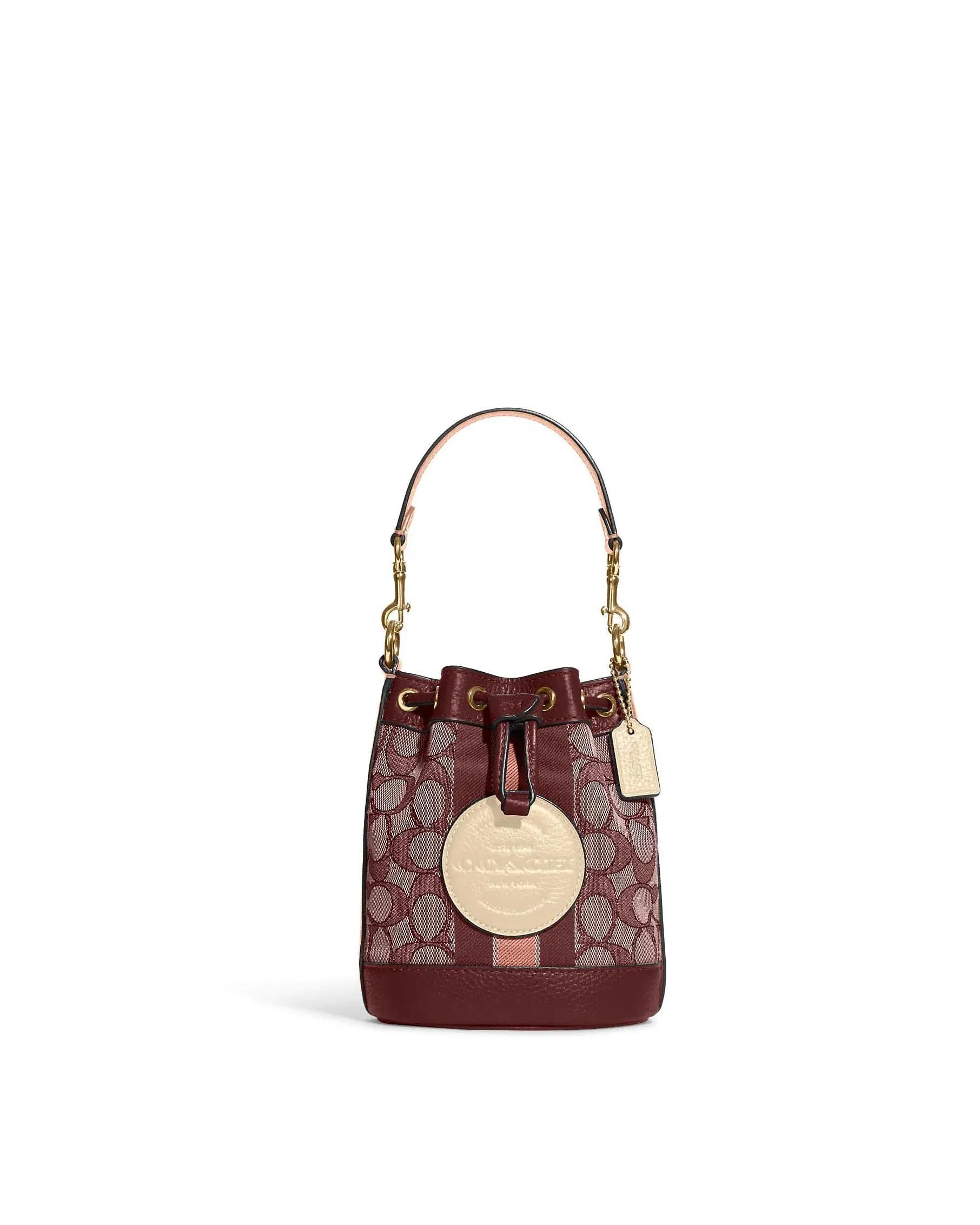 Coach Mini Dempsey Bucket Bag In Signature Jacquard With Stripe And Coach Patch