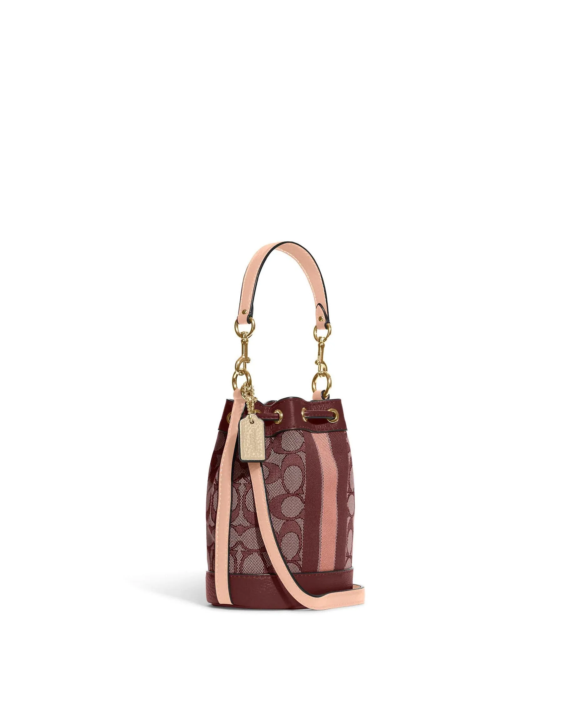 Coach Mini Dempsey Bucket Bag In Signature Jacquard With Stripe And Coach Patch