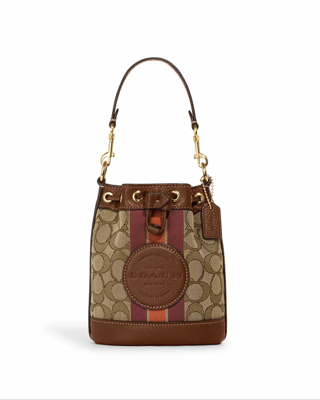 Coach Mini Dempsey Bucket Bag In Signature Jacquard With Stripe And Coach Patch