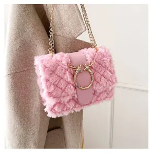 Deer Lock Chain Winter Soft Plush Fur Designer Handbag