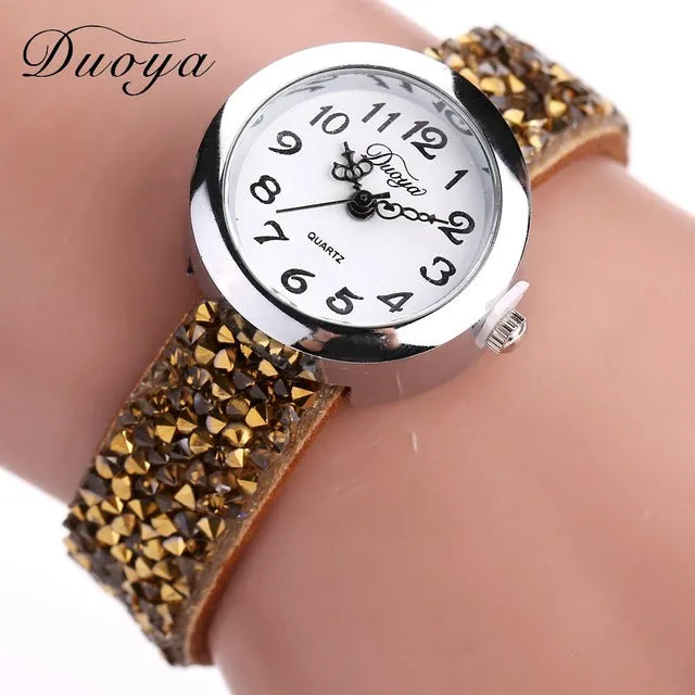 Duoya Brand Watches Women Fashion Casual Crystal Rhinestone Bracelet Watch Ladies Dress Quartz Luxury Vintage Watch Women DY005