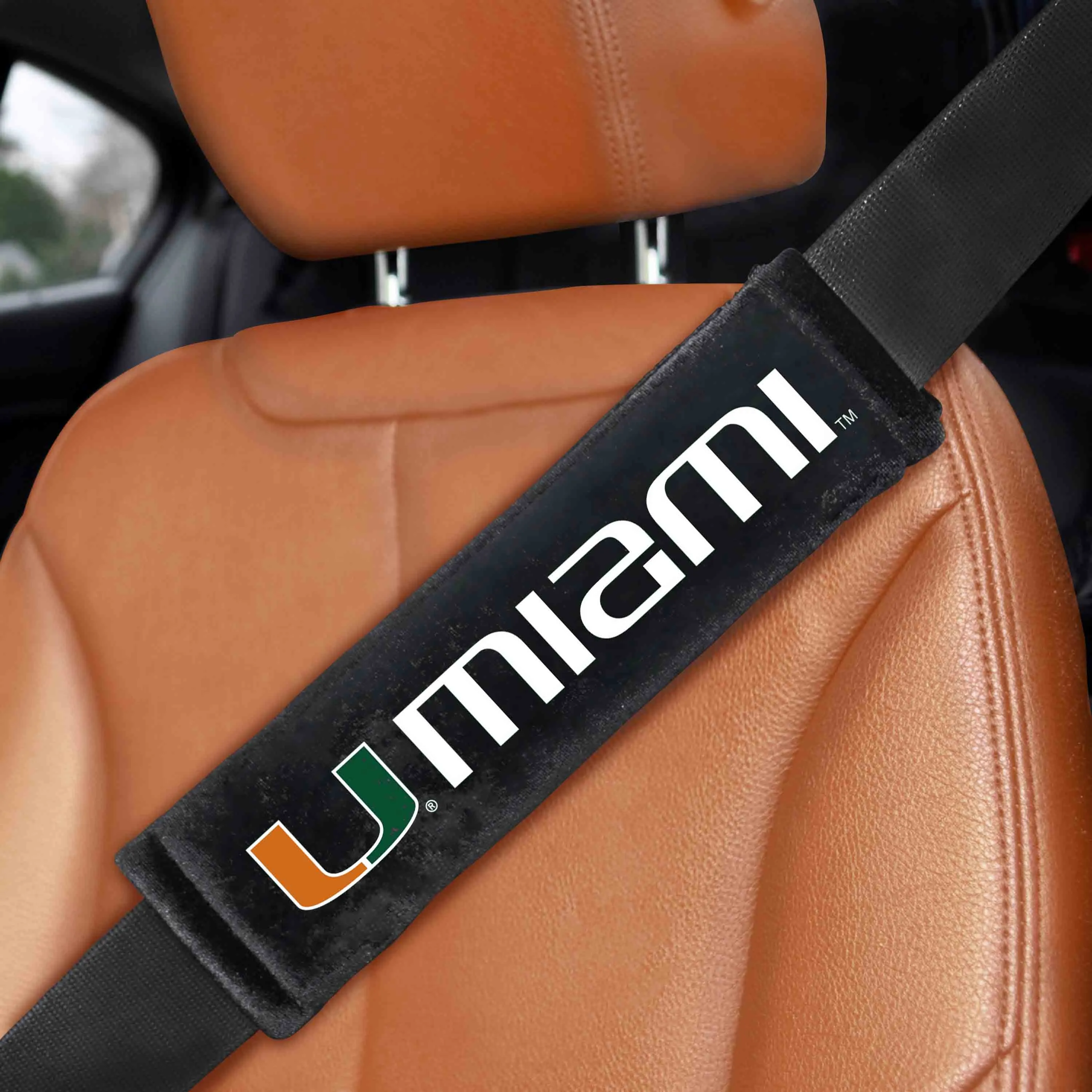 Fanmats Miami Hurricanes Embroidered Seatbelt Pad - 2 Pieces