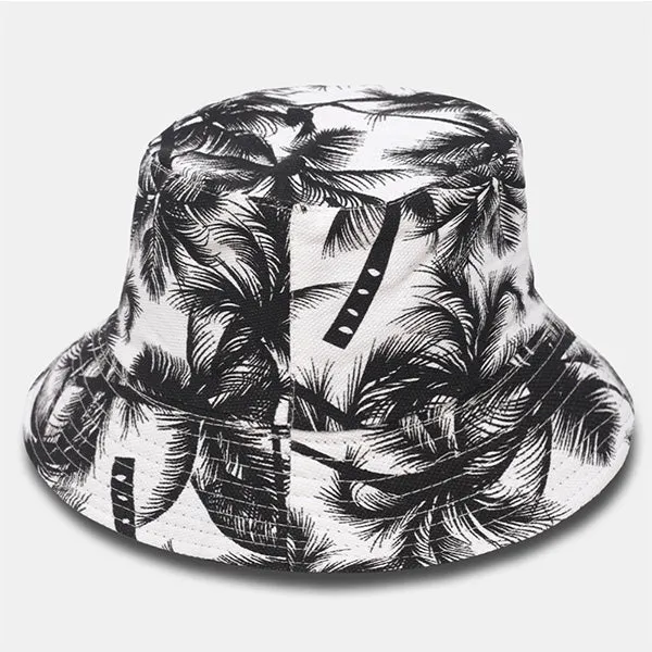 Funky Coco Tree Print Bucket Hat Reversible Packable Cap