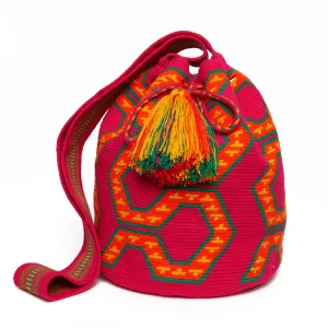 Fuschia and Orange Geometric Cotton Cartagena Mochila Tassel Bag