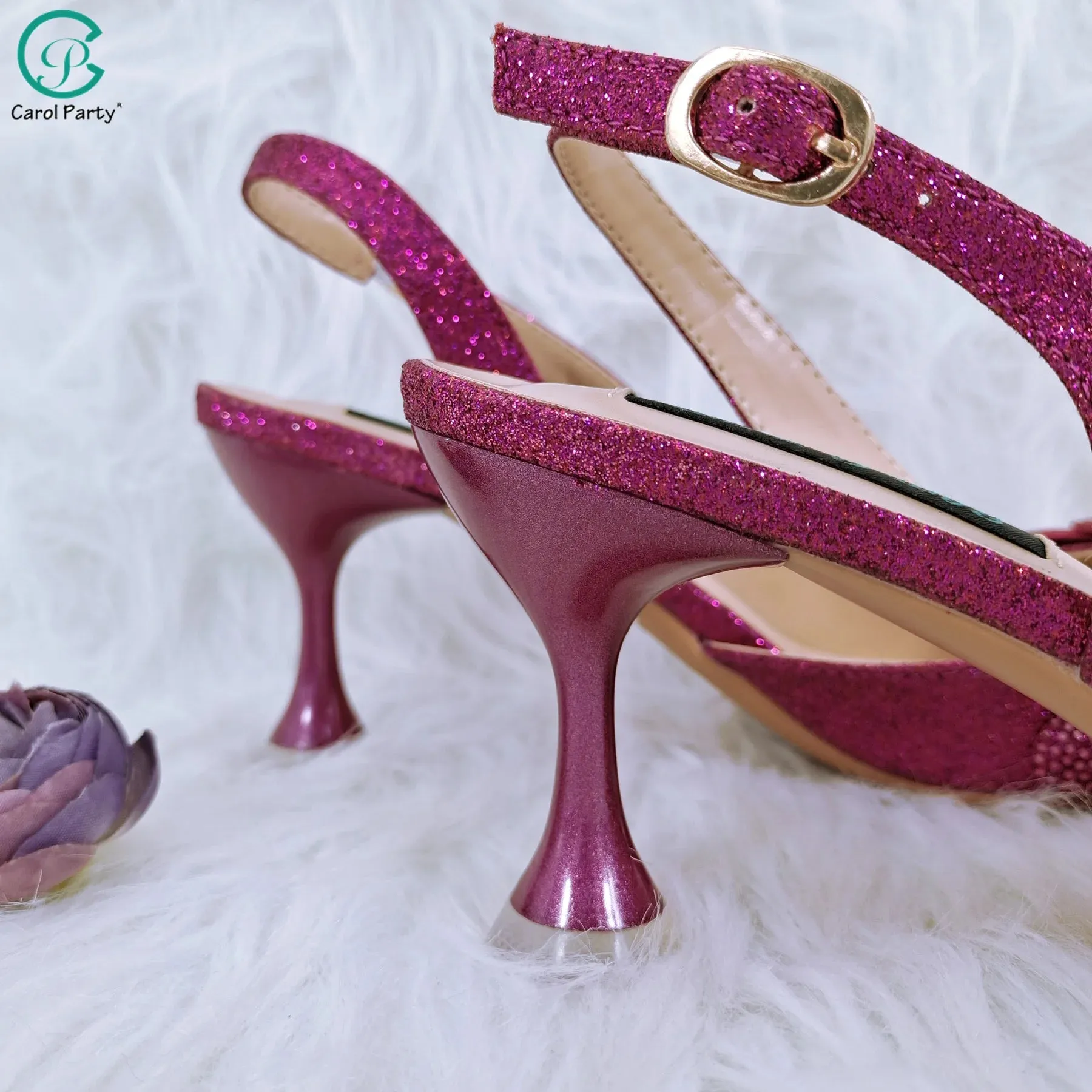 Handmade Garland Gag and Shoes Fashionable Elegant Pointed Toe Women's Pumps Crystal Handle Clutch