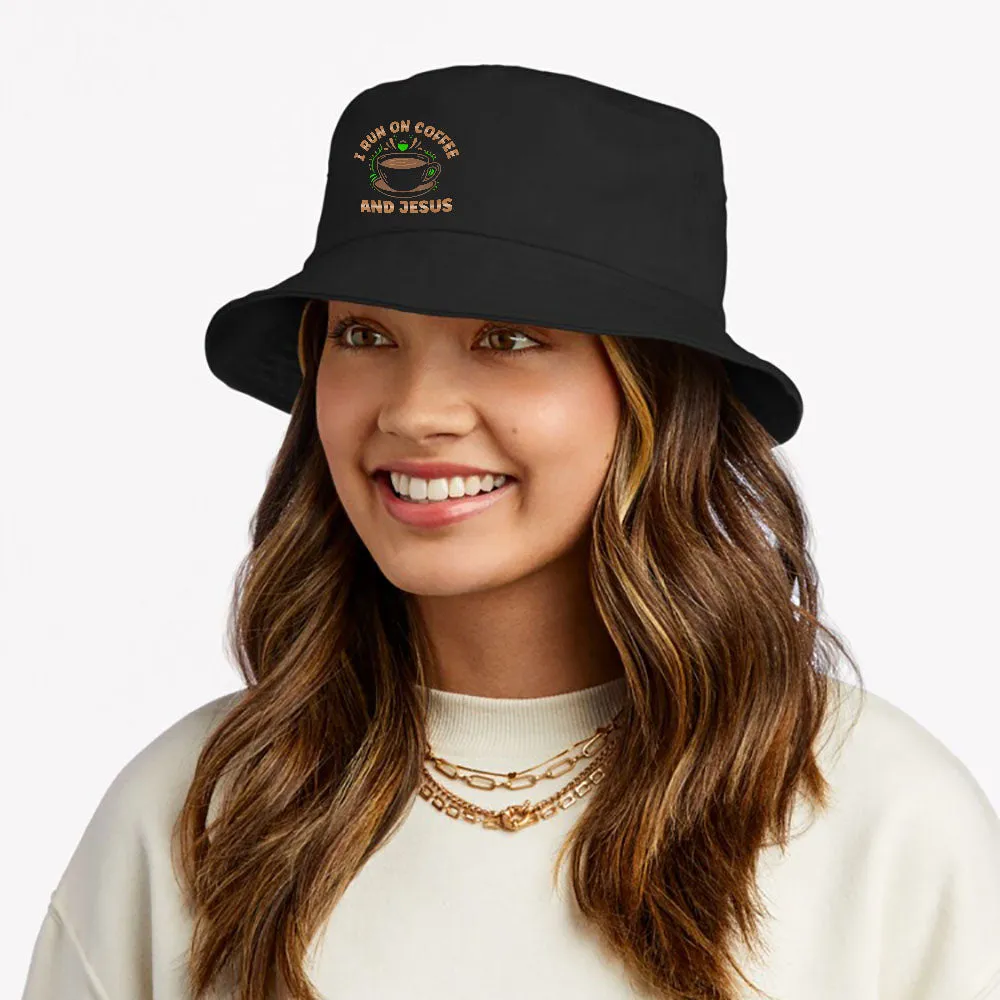 I Run On Coffee And Jesus For Women And Men Bucket Hat