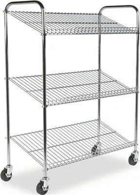 Kwik-File 3-Shelf Wire Mail Tote Cart 43 1/2 W X 18D X 55H Chrome