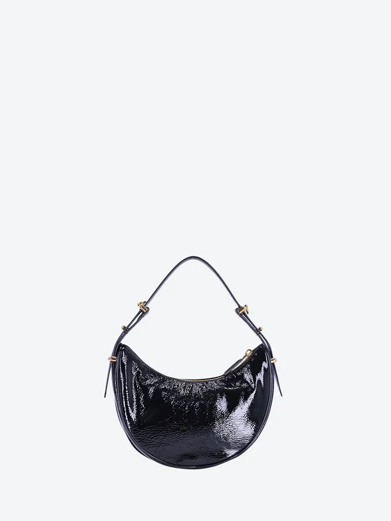 Leather arqué patent handbag