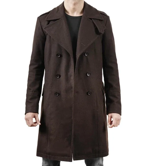 Mens Double Breasted Chocolate Brown Wool Coat