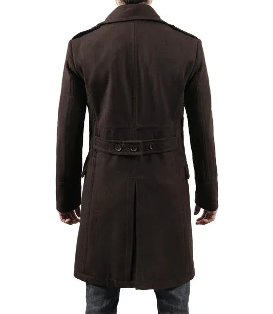 Mens Double Breasted Chocolate Brown Wool Coat