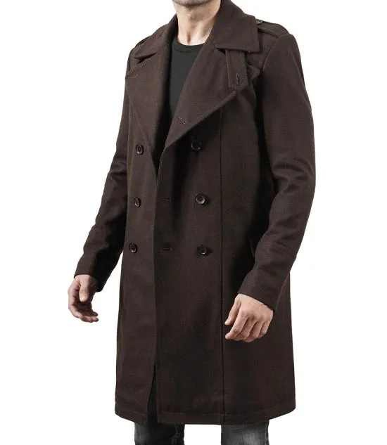 Mens Double Breasted Chocolate Brown Wool Coat