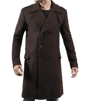 Mens Double Breasted Chocolate Brown Wool Coat