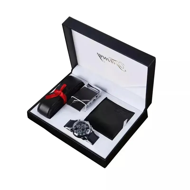 Men's Watch Gift Set With Box Leather Belt Men Wallets Watch Luxury Quartz