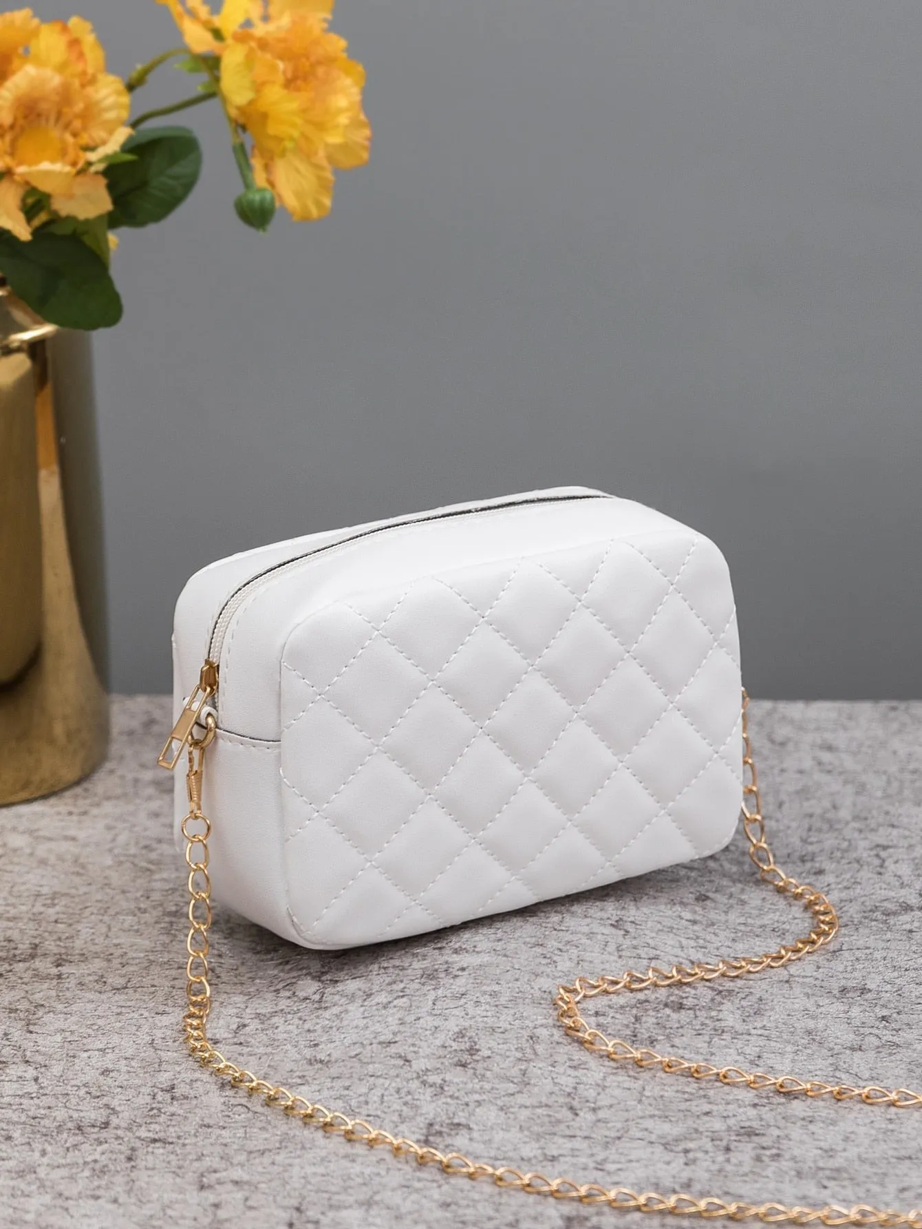 Mini Minimalist Quilted Chain Crossbody Bag