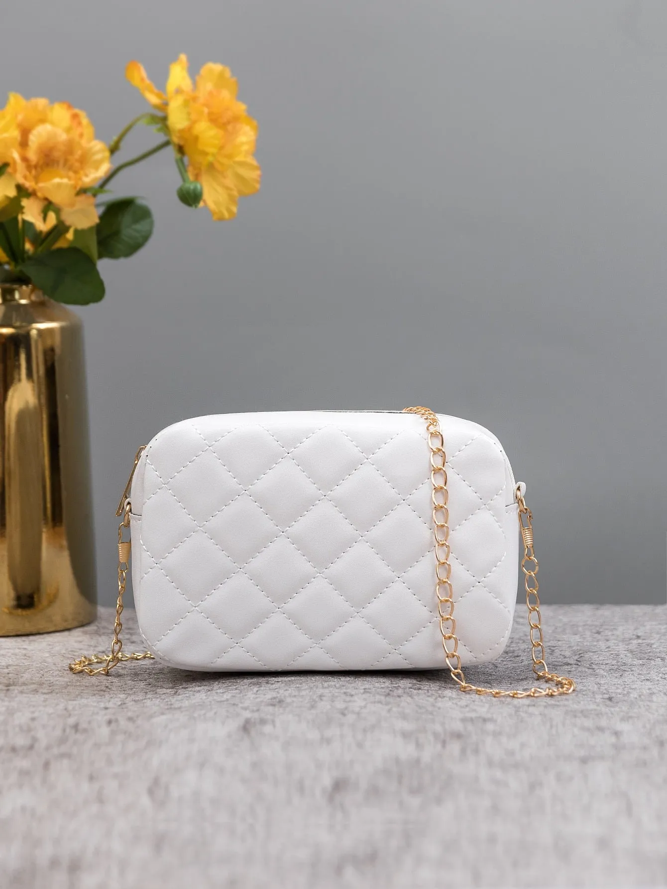 Mini Minimalist Quilted Chain Crossbody Bag