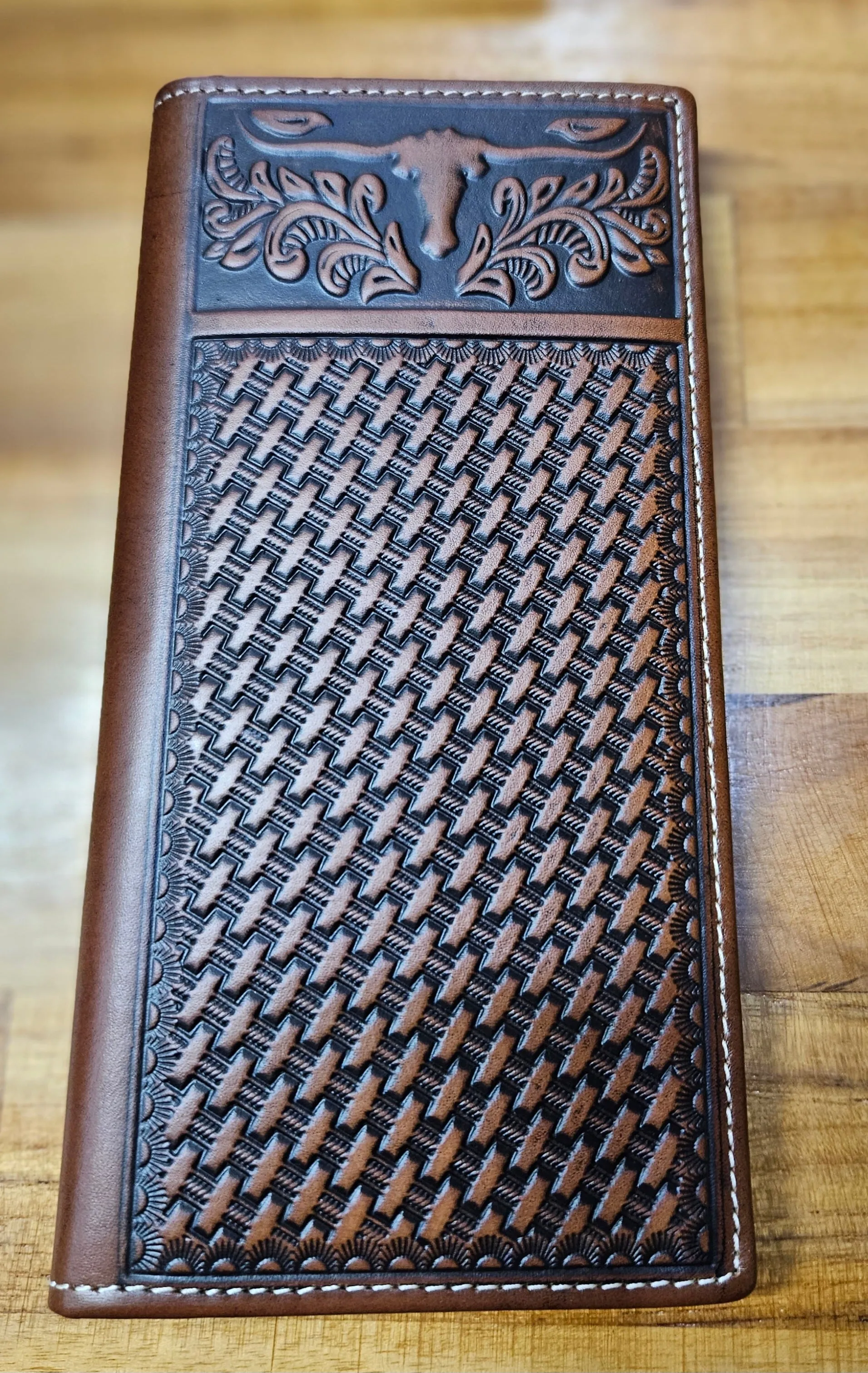 Montana West Genuine Tooled Leather Collection Mens Wallet - MWLW002 - Brown