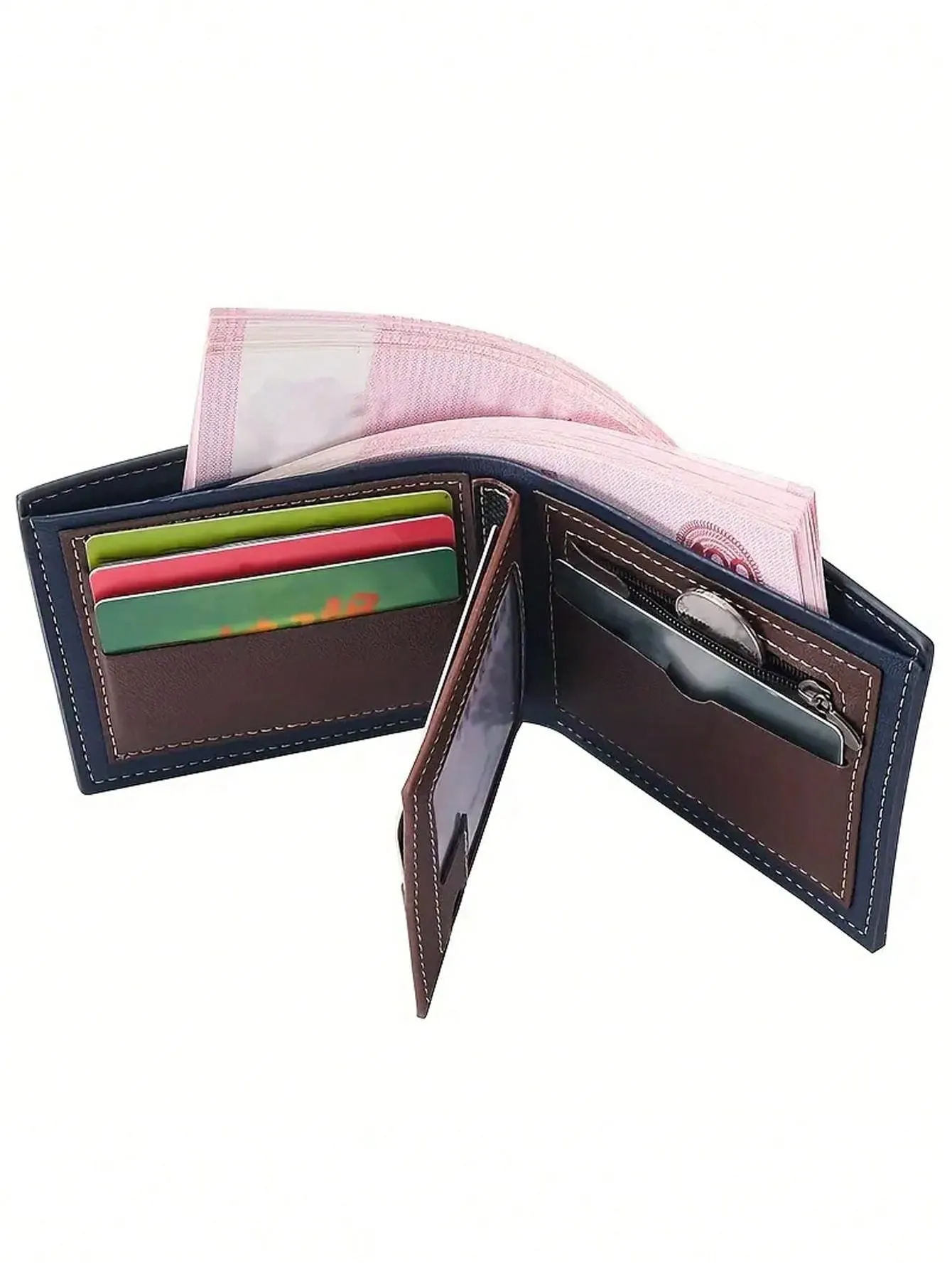 Multi-Card Slot Wallet Men Colorblock Small Wallet Credit Card Small Purse ID Window Bifold,Men's Casual PU Wallet With Card Slots, Zipper Coin Purse, Money Clip,Coin Bag Zipper Men Wallets Mens Wallet Male Money Purses