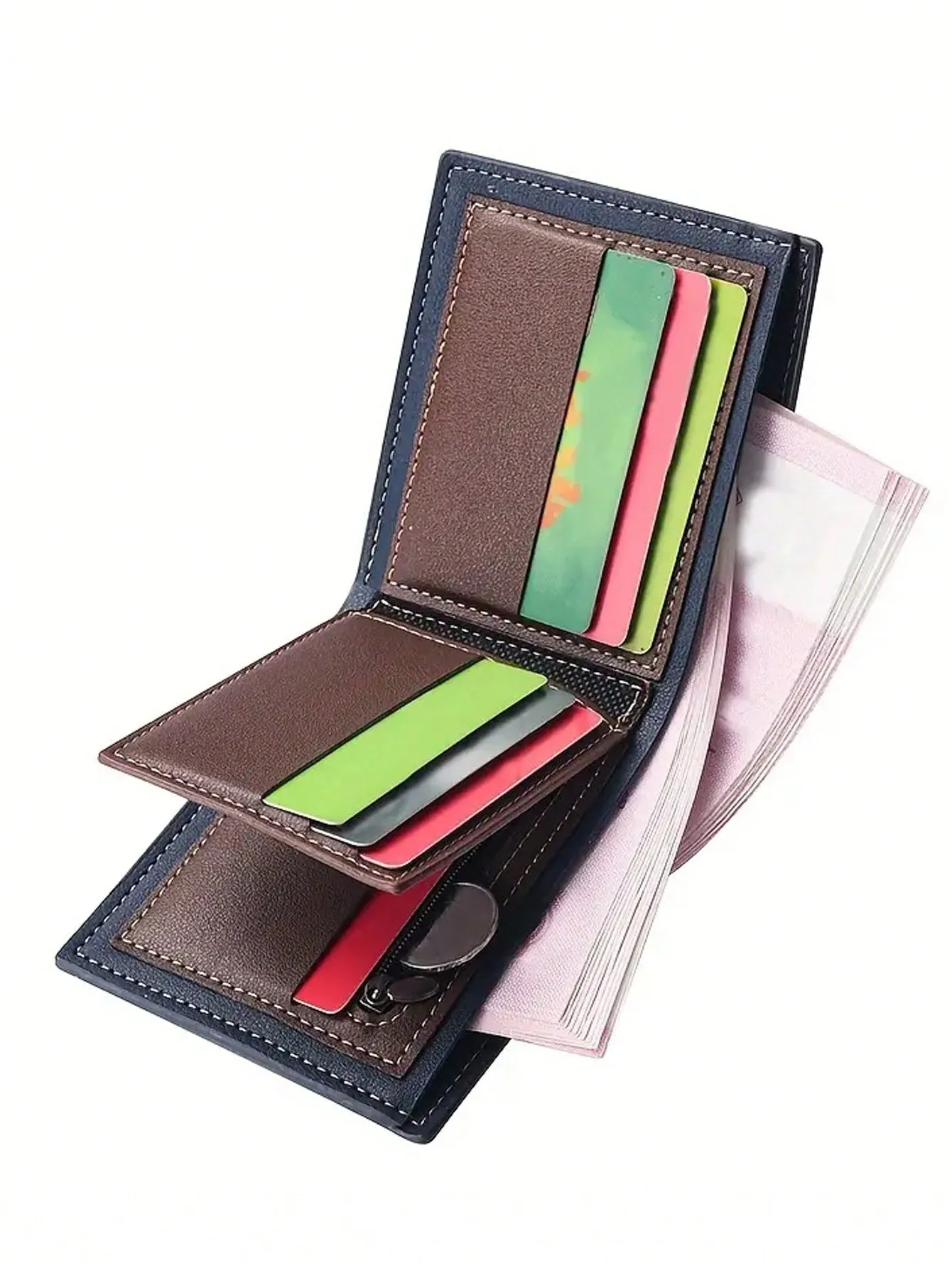 Multi-Card Slot Wallet Men Colorblock Small Wallet Credit Card Small Purse ID Window Bifold,Men's Casual PU Wallet With Card Slots, Zipper Coin Purse, Money Clip,Coin Bag Zipper Men Wallets Mens Wallet Male Money Purses