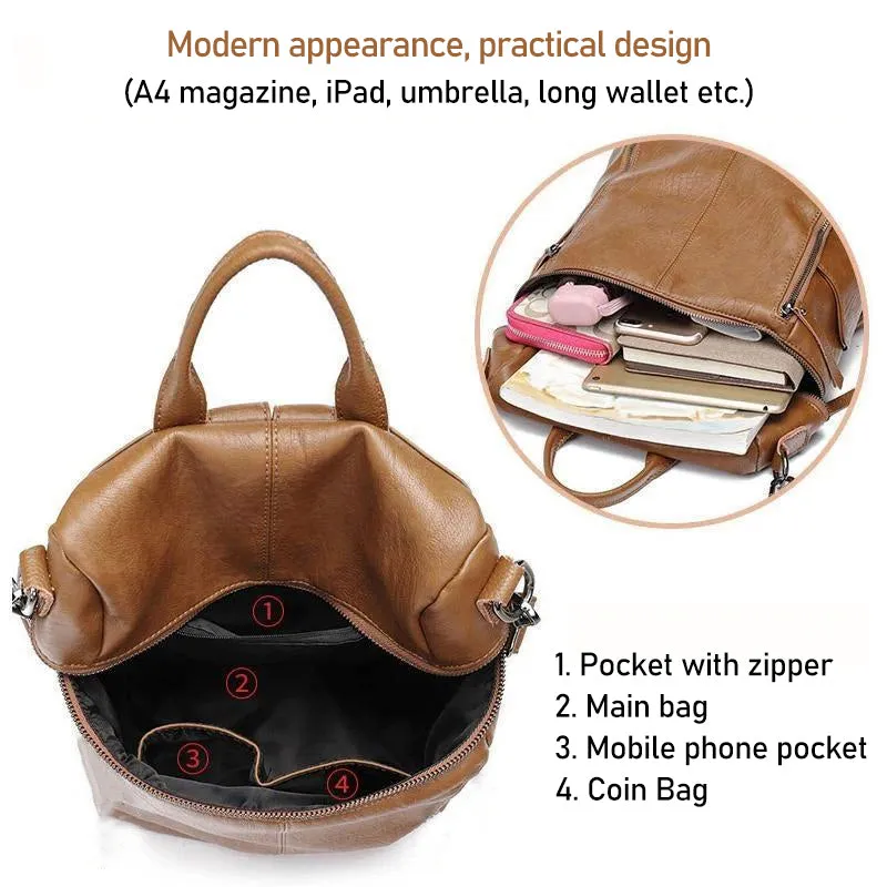 Multifunctional PU backpack for women