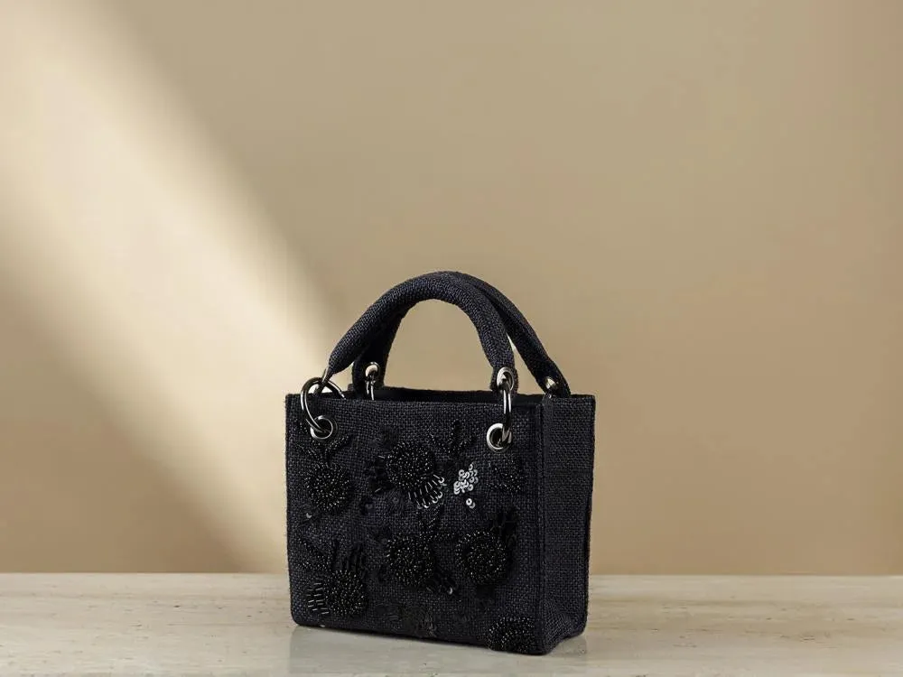 Night Black Jute Mini Bag