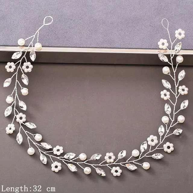 Pearl Rhinestone Women Headband Wedding Hair Accessories For Women Bride Tiara Headband Hair Jewelry Silver Color Hairband