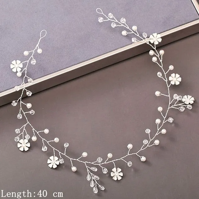 Pearl Rhinestone Women Headband Wedding Hair Accessories For Women Bride Tiara Headband Hair Jewelry Silver Color Hairband