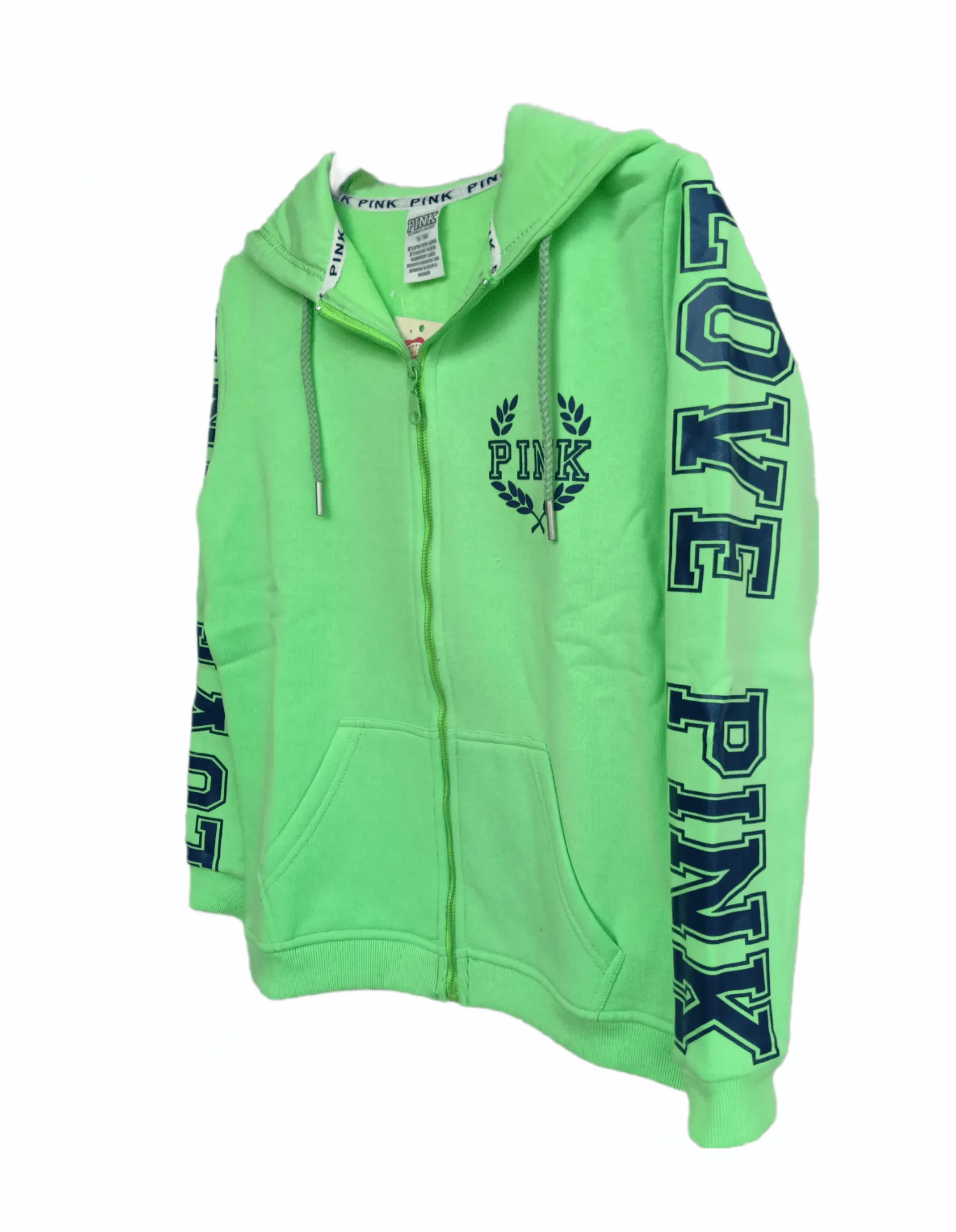 PINK Neon Kids Hoodie - Shoulder Print - Neon Green