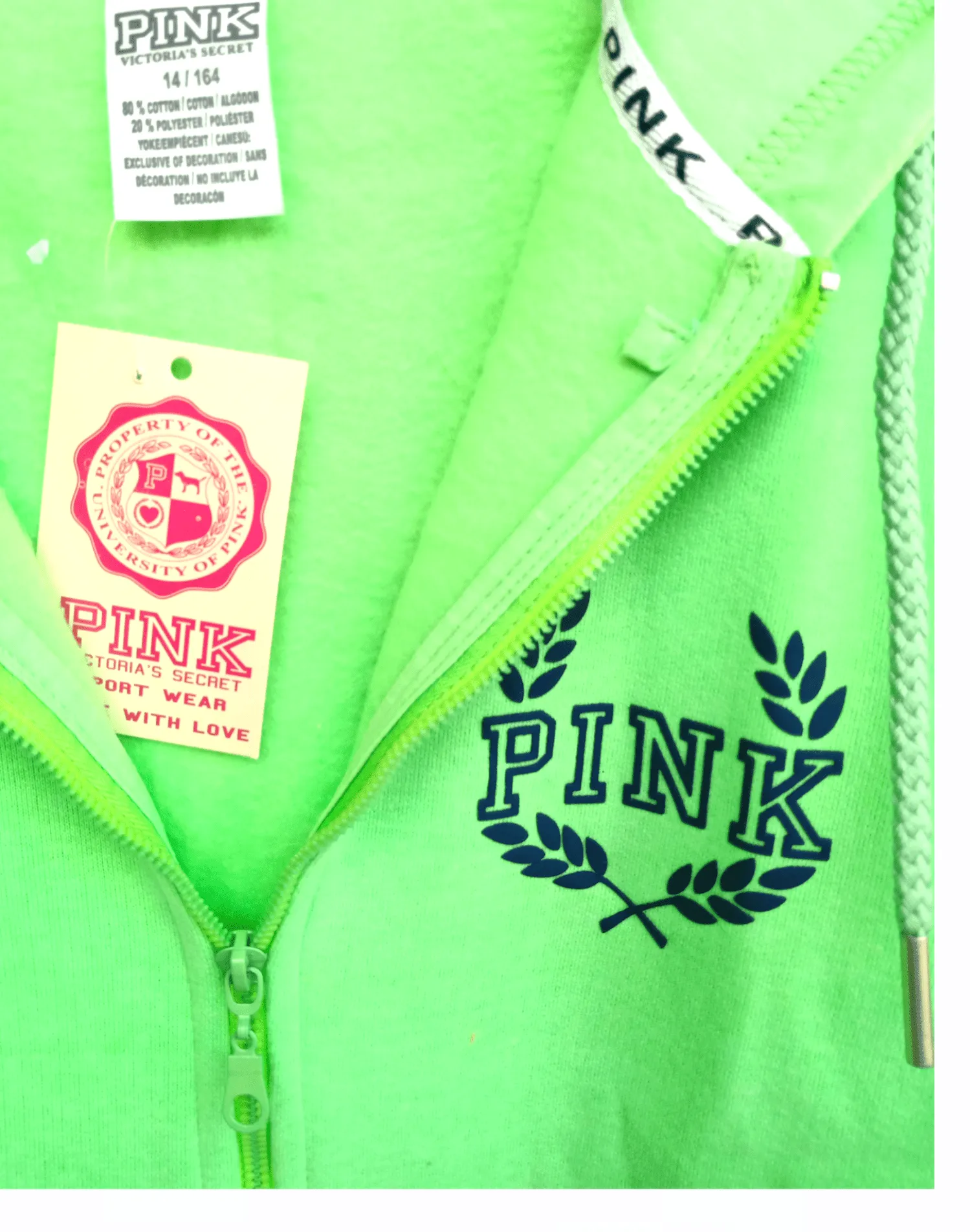 PINK Neon Kids Hoodie - Shoulder Print - Neon Green