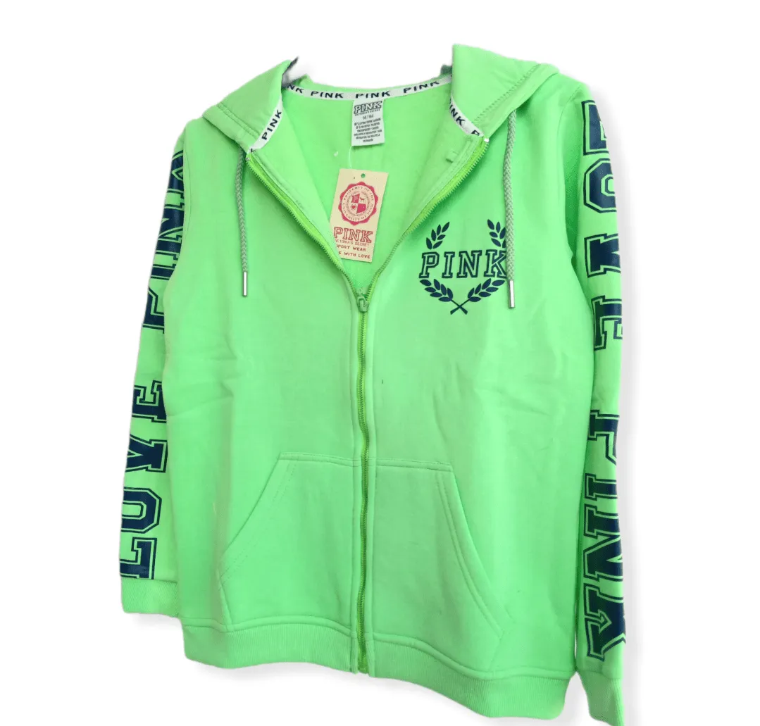 PINK Neon Kids Hoodie - Shoulder Print - Neon Green