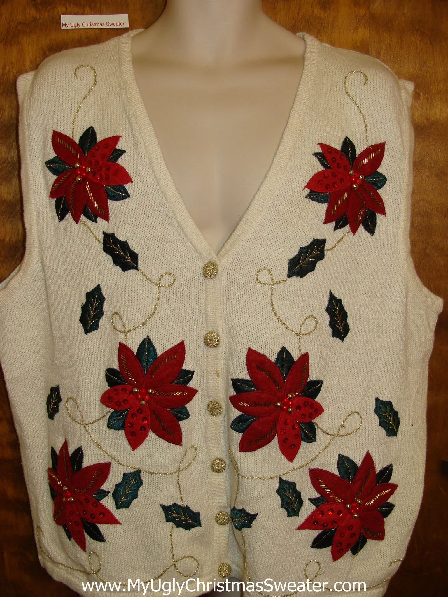 Poinsettia Power Ugliest Christmas Sweater Vest Mens Wms XXXL