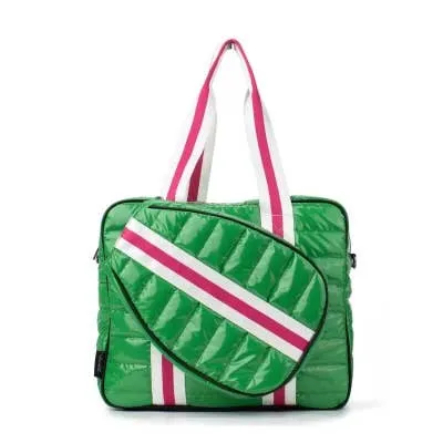 Puffer Pickle Ball Tote - Green with Pink Stripe