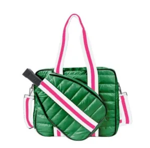 Puffer Pickle Ball Tote - Green with Pink Stripe