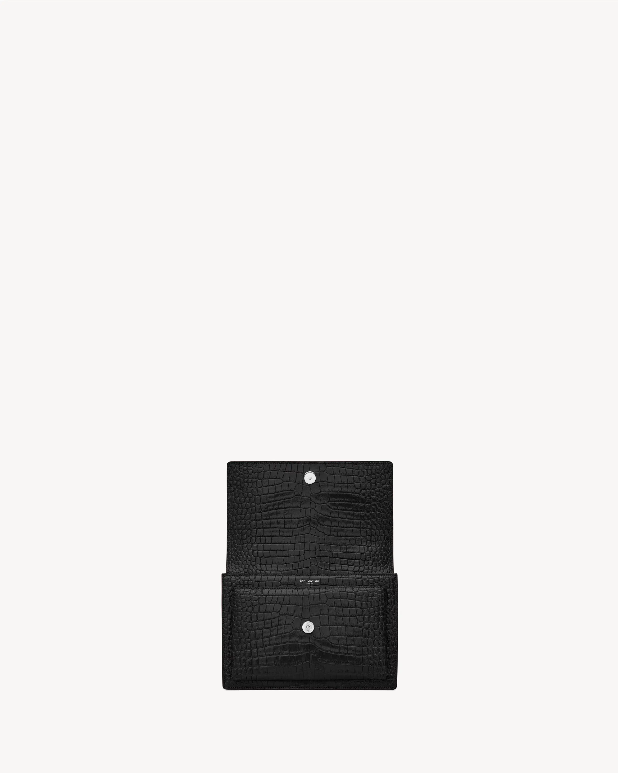 Saint Laurent Sunset Medium Bag In Crocodile-Embossed Leather - Silver