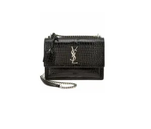 Saint Laurent Sunset Medium Bag In Crocodile-Embossed Leather - Silver