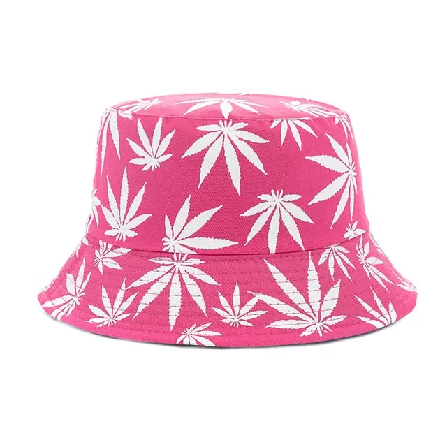 Summer Bucket Hats Reversible Leaves Printing Women Cap Outdoor Hat