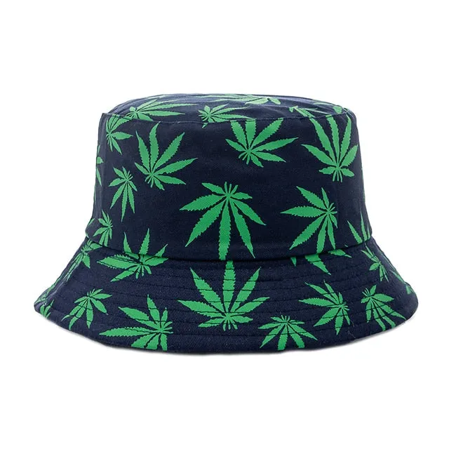 Summer Bucket Hats Reversible Leaves Printing Women Cap Outdoor Hat